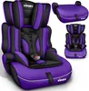 Multiple views of a purple and black child car seat. Náhľad obrázku produktu