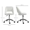 Two views of a white office chair with dimensions indicated by text and lines. Náhled obrázku produktu