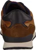 The back view of a brown and tan sneaker with navy blue accents. Produktbild-Vorschau