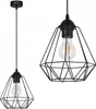 A black diamond-shaped pendant light fixture with an Edison-style bulb is shown against a white background. The image displays two views of the same light fixture: one full view on the left and a close-up view on the right. Produktbild-Vorschau