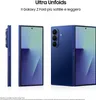 Three views of a blue foldable smartphone, presented in a marketing style. Náhled obrázku produktu