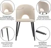 A beige chair with black legs, shown from multiple angles with callouts highlighting its features. Produktbild-Vorschau