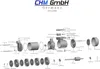 An exploded diagram of a CHM GmbH pump, showing all its individual components. Produktbild-Vorschau