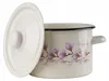 A cream-colored enamel pot with a floral design and a white lid. Produktbild-Vorschau