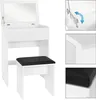 A white vanity table with a mirror and a black stool. Náhľad obrázku produktu