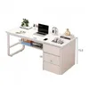 A white computer desk with drawers and shelves, shown with a laptop, headphones, and decorative items. Náhled obrázku produktu