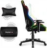 A black gaming chair with RGB lighting and two separate cushions. The cushions are shown in detail on the left side of the image. Anteprima dell’immagine prodotto