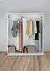 Two open wardrobes with clothes hanging and storage boxes below. Produktbild-Vorschau