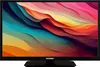 A black TELEFUNKEN television set with a colorful abstract image displayed on its screen, placed on a black stand against a white background. Produktbild-Vorschau
