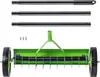 A manual lawn aerator with wheels and three handle pieces, laid out on a white background. Produktbild-Vorschau