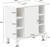 A diagram showing the dimensions of a white cabinet with shelves and a door. Náhled obrázku produktu
