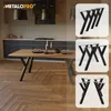 A kitchen scene with a wooden table and black metal legs, alongside multiple product shots of table legs. Náhled obrázku produktu