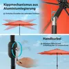 Collage of images showing features of a patio umbrella, including its tilting mechanism and crank operation. Produktbild-Vorschau