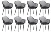A set of eight black chairs arranged in two rows of four. Voir les images du produit