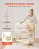 A woman is demonstrating a baby changing table with various features highlighted by text overlays. Anteprima dell’immagine prodotto