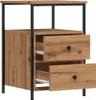 A product shot of a wooden nightstand with two drawers and a black metal frame, presented against a white background. Voir les images du produit