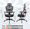 A size chart for an ergonomic office chair, showing dimensions and capacity. Podgląd zdjęcia produktu
