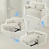 A collage showing a sofa in different configurations: as a sofa, as a sofa with an extended chaise, and as a bed. Produktbild-Vorschau