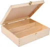 An open wooden box with three compartments, designed for storing wine bottles. Produktbild-Vorschau