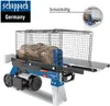 A log splitter machine with a log inside, shown from a side-angle. Produktbild-Vorschau