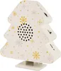 A white Christmas tree-shaped speaker with gold and gray snowflake and dot patterns, shown on a white background. Produktbild-Vorschau