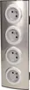 A vertical power strip with four electrical outlets, made of brushed metal. Náhled obrázku produktu