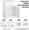 A white nightstand with its door open, next to marketing text and comparison images. Produktbild-Vorschau