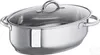 A stainless steel oval pot with a glass lid and handles, presented on a white background. Produktbild-Vorschau