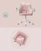 A pink office chair is shown with text overlays indicating its features. Náhled obrázku produktu