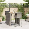 vidaXL 3-tlg. Gartenbar-Set mit Kissen Grau Poly Rattan Produktbild-Vorschau 3