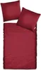 A top-down view of a red striped duvet cover and two pillowcases. Produktbild-Vorschau