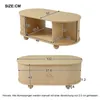 A diagram showing the dimensions of a coffee table from two different angles, with measurements indicated. Voir les images du produit