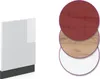 A product image showing a white high-gloss cabinet front panel with an anthracite base, next to three circular swatches representing different material options: red, wood grain, and white. Náhled obrázku produktu