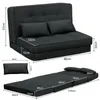 A diagram showing the dimensions of a black sofa bed in its folded and unfolded states. Produktbild-Vorschau