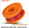 A spool of red trimmer line on an orange spool, with text indicating its specifications. Produktbild-Vorschau