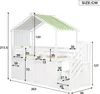 A diagram of a white bunk bed with green and white striped canopy, showing various dimensions. Anteprima dell’immagine prodotto