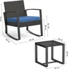 A rocking chair and a side table with dimensions indicated by measurement lines and text. Produktbild-Vorschau