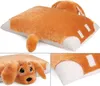 A collage of three images showing a plush dog pillow from different angles. Náhľad obrázku produktu
