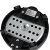 The underside of a black electric hot plate with a metal plate containing holes and a label with product information. Produktbild-Vorschau