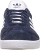 A close-up front view of a navy blue Adidas sneaker with white stripes and laces. Produktbild-Vorschau