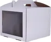 A white cake box with a transparent window and a handle is shown against a white background. Anteprima dell’immagine prodotto
