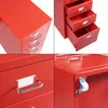 Collage of four close-up images of a red metal roll container with drawers. Náhľad obrázku produktu