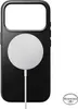 A black iPhone case with a white circular MagSafe charger attached, shown against a white background. Produktbild-Vorschau