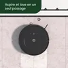 A black robot vacuum cleaner is shown on a tiled floor, with paw prints indicating it's suitable for pet owners. Text in the upper left corner highlights its dual function. Náhled obrázku produktu