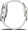 Side view of a white smartwatch with a silver bezel and buttons. Voir les images du produit