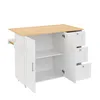 A white kitchen island with a wooden countertop, shown with its doors and drawers open. Náhľad obrázku produktu