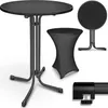 A black round bistro table and a black table cover are displayed against a white background. Produktbild-Vorschau