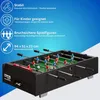 A black foosball table with red and blue player figures on a green field, presented with descriptive text and icons. Anteprima dell’immagine prodotto