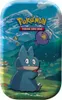 A Pokémon trading card game mini tin box featuring a blue creature and a purple balloon-like creature against a mountainous landscape. Produktbild-Vorschau