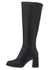 A black knee-high boot with a block heel, shown from the side against a white background. Produktbild-Vorschau